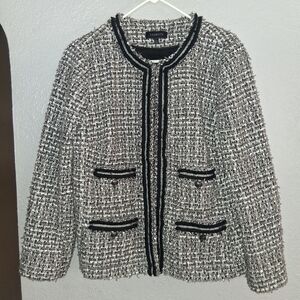 Talbots Womans Tweed Holiday Blazer Black White Shimmer 16